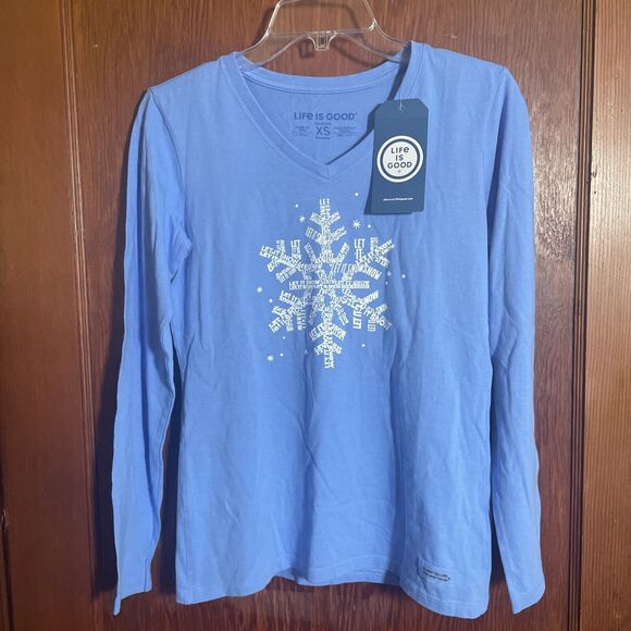 Life Is Good Shirt WLS Crusher Vee LET IT SNOW SNOWFLAKE NWT Womens XS Long Slee - Picture 1 of 7